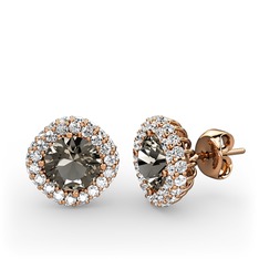 Dumanlı kuvars ve swarovski 8 ayar rose altın küpe