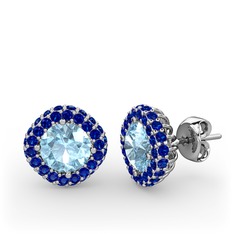 Linne Küpe - Akuamarin ve lab safir 14 ayar beyaz altın küpe #18sf5o