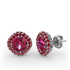 Linne Küpe - Rodolit garnet ve garnet 14 ayar beyaz altın küpe #18sxpv7