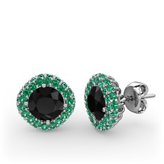 Linne Küpe - Siyah zirkon ve yeşil kuvars 18 ayar beyaz altın küpe #197uvl5