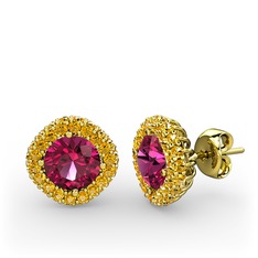 Linne Küpe - Rodolit garnet ve sitrin 14 ayar altın küpe #19clcpf