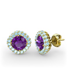 Ametist ve akuamarin 8 ayar altın küpe