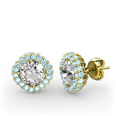 Linne Küpe - Swarovski ve akuamarin 18 ayar altın küpe #19m9d71