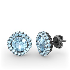 Linne Küpe - Akuamarin 925 ayar siyah rodyum kaplama gümüş küpe #19mfnjp