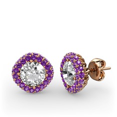 Linne Küpe - Swarovski ve ametist 18 ayar rose altın küpe #1acwj10