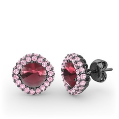 Linne Küpe - Kök yakut ve pembe kuvars 925 ayar siyah rodyum kaplama gümüş küpe #1aduvkp