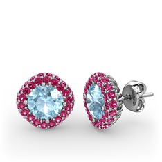 Akuamarin ve rodolit garnet 18 ayar beyaz altın küpe