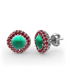 Linne Küpe - Kök zümrüt ve garnet 8 ayar beyaz altın küpe #1b5fd3t