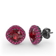 Garnet ve rodolit garnet 925 ayar siyah rodyum kaplama gümüş küpe