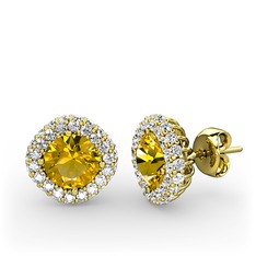 Linne Küpe - Sitrin ve swarovski 925 ayar altın kaplama gümüş küpe #1bdu3in