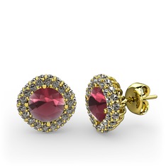 Linne Küpe - Kök yakut ve dumanlı kuvars 14 ayar altın küpe #1bjldep