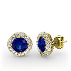 Linne Küpe - Lab safir ve swarovski 8 ayar altın küpe #1bm3jvm