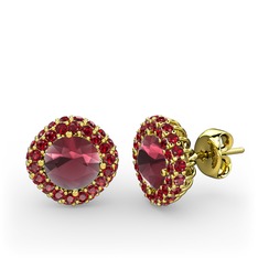 Linne Küpe - Kök yakut ve garnet 18 ayar altın küpe #1c2ndfl