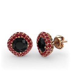 Siyah zirkon ve garnet 925 ayar rose altın kaplama gümüş küpe