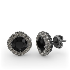 Linne Küpe - Siyah zirkon ve dumanlı kuvars 925 ayar siyah rodyum kaplama gümüş küpe #1ckjhmw