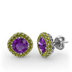 Linne Küpe - Ametist ve peridot 14 ayar beyaz altın küpe #1dall4n