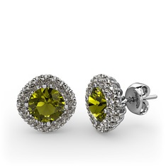 Peridot ve dumanlı kuvars 14 ayar beyaz altın küpe
