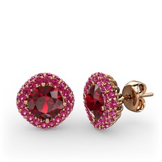 Linne Küpe - Garnet ve rodolit garnet 14 ayar rose altın küpe #1e69hq4