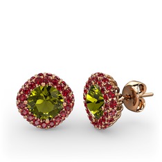 Linne Küpe - Peridot ve garnet 14 ayar rose altın küpe #1ecoo75
