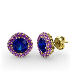 Linne Küpe - Lab safir ve ametist 8 ayar altın küpe #1eu90yj