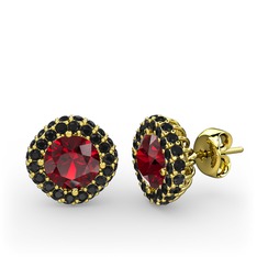 Garnet ve siyah zirkon 14 ayar altın küpe