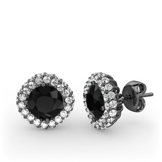 Linne Küpe - Siyah zirkon ve beyaz zirkon 925 ayar siyah rodyum kaplama gümüş küpe #1f83x4h