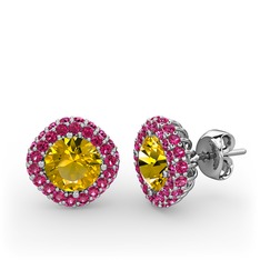 Linne Küpe - Sitrin ve rodolit garnet 18 ayar beyaz altın küpe #1fba9se