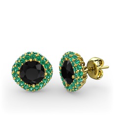 Linne Küpe - Siyah zirkon ve yeşil kuvars 925 ayar altın kaplama gümüş küpe #1g4qyw8