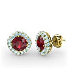 Linne Küpe - Garnet ve akuamarin 925 ayar altın kaplama gümüş küpe #1gsu0ec