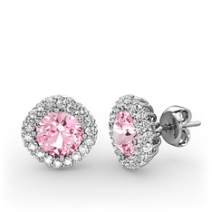 Pembe kuvars ve swarovski 8 ayar beyaz altın küpe