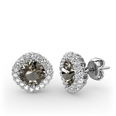 Dumanlı kuvars ve swarovski 8 ayar beyaz altın küpe