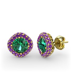 Linne Küpe - Yeşil kuvars ve ametist 925 ayar altın kaplama gümüş küpe #1hxhz6w