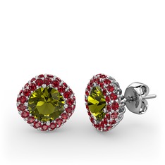 Peridot ve garnet 14 ayar beyaz altın küpe