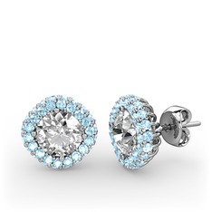 Linne Küpe - Swarovski ve akuamarin 8 ayar beyaz altın küpe #1ibevap