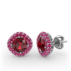 Linne Küpe - Garnet ve rodolit garnet 14 ayar beyaz altın küpe #1ic299m