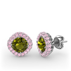 Linne Küpe - Peridot ve pembe kuvars 8 ayar beyaz altın küpe #1j5plfh