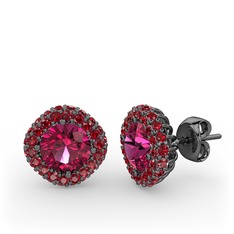 Linne Küpe - Rodolit garnet ve garnet 925 ayar siyah rodyum kaplama gümüş küpe #1ji22v1