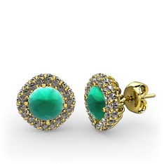 Kök zümrüt ve dumanlı kuvars 14 ayar altın küpe