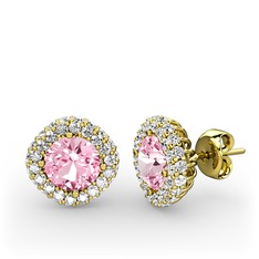 Linne Küpe - Pembe kuvars ve swarovski 8 ayar altın küpe #1jnw7d2