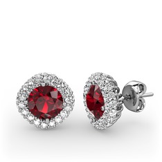 Linne Küpe - Garnet ve swarovski 14 ayar beyaz altın küpe #1jqk2ga