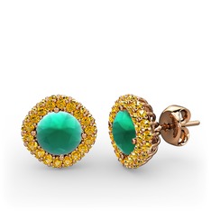 Linne Küpe - Kök zümrüt ve sitrin 14 ayar rose altın küpe #1kczsd8