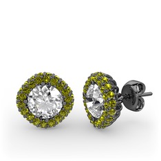 Linne Küpe - Swarovski ve peridot 925 ayar siyah rodyum kaplama gümüş küpe #1lon3ib