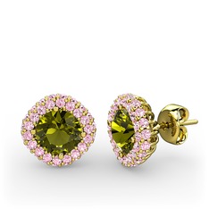 Linne Küpe - Peridot ve pembe kuvars 14 ayar altın küpe #1m02rpq