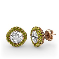 Linne Küpe - Swarovski ve peridot 14 ayar rose altın küpe #1m5arx7