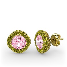 Linne Küpe - Pembe kuvars ve peridot 8 ayar altın küpe #1mhun9b