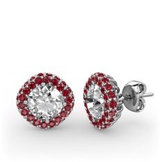 Linne Küpe - Beyaz zirkon ve garnet 14 ayar beyaz altın küpe #1mjzbf1