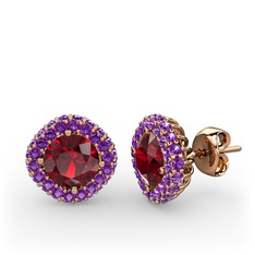 Linne Küpe - Garnet ve ametist 18 ayar rose altın küpe #1mldszu