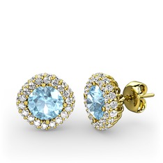 Akuamarin ve swarovski 18 ayar altın küpe