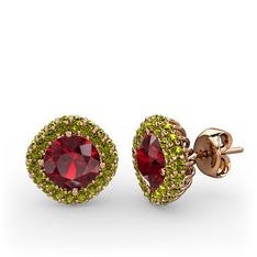 Linne Küpe - Garnet ve peridot 18 ayar rose altın küpe #1nb7imi