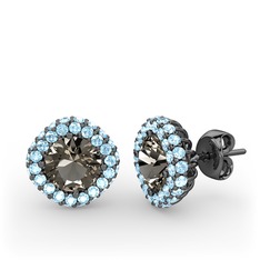 Linne Küpe - Dumanlı kuvars ve akuamarin 925 ayar siyah rodyum kaplama gümüş küpe #1neq6a3